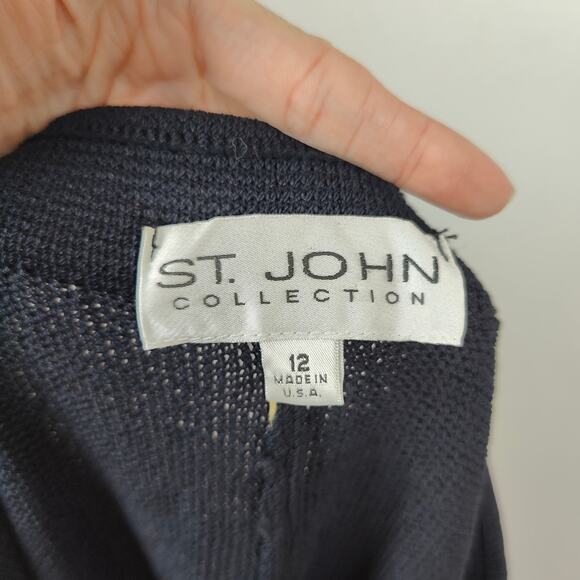 Vintage St John Santana Knit Pants Womens 12 Black Pleated Wide Leg Pull On Wool - Picture 6 of 7